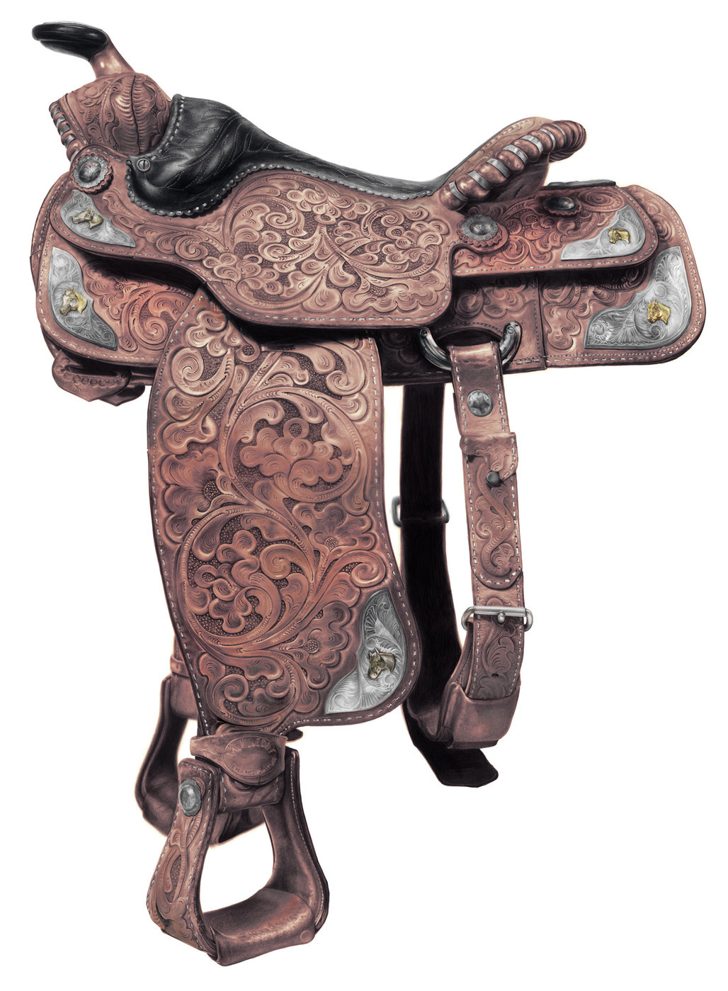 Photorealistic drawing of detailed saddle